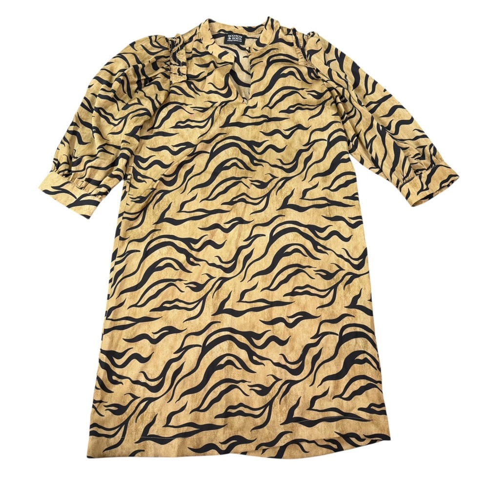 Scotch & Soda Womens Zebra Print Puff Sleeve Shift Dress Size M